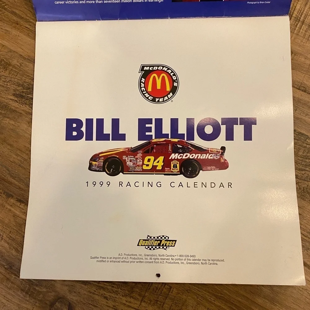 Vintage 1999 Bill Elliott Racing Calendar. Excellent Pre owned condition.